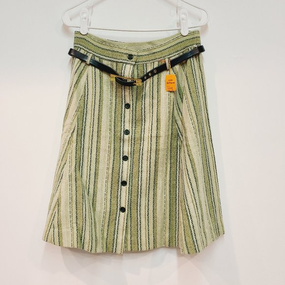 Vintage Dresses & Skirts - NWT Vintage Green Stripe 100% Wool Button Skirt